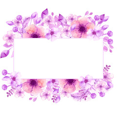 Fototapeta na wymiar Watercolor flowers around the frame.