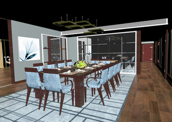 3d render of dining room