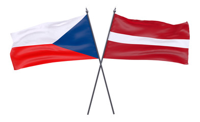 Fototapeta na wymiar Czech Republic and Latvia, two crossed flags isolated on white background. 3d image