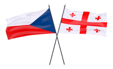 Czech Republic and Georgia, two crossed flags isolated on white background. 3d image
