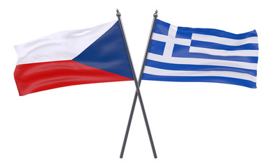 Czech Republic and Greece, two crossed flags isolated on white background. 3d image