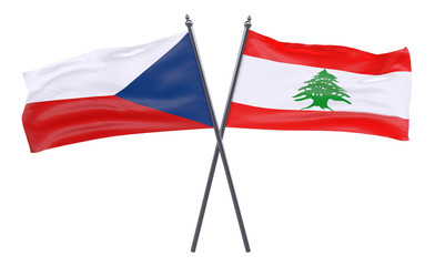 Czech Republic and Lebanon, two crossed flags isolated on white background. 3d image