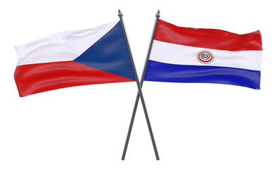 Czech Republic and Paraguay, two crossed flags isolated on white background. 3d image