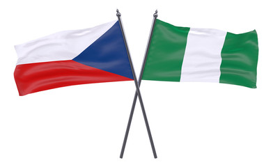 Czech Republic and Nigeria, two crossed flags isolated on white background. 3d image