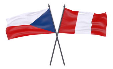 Czech Republic and Peru, two crossed flags isolated on white background. 3d image