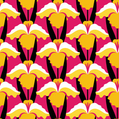 Seamless pattern with hibiscus flowers on pink background. Can be used for printing on fabric and paper and other surfaces.