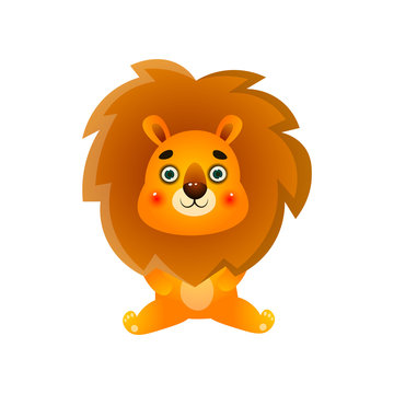 Cute colorful lion kid stay shocked after tv news