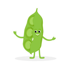 Soybean pod Cartoon character isolated on white background. Healthy food funny mascot vector illustration in flat design.