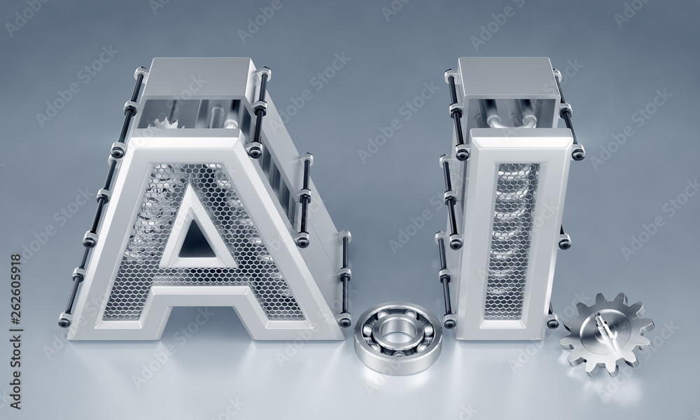 Poster artificial (machine) intelligence. designed in techno-style capital letters composed into the abbrev