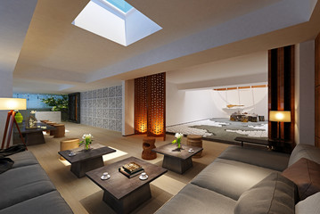 3d render asian living room