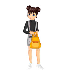 Student Cute Girl Hold Style Yellow Backpack