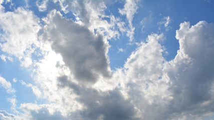 Cumulus clouds in summer. Sky panorama.