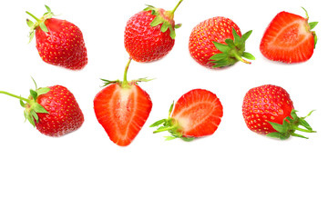 Strawberry with slices isolated on white background. top view