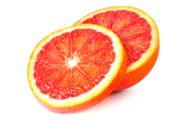 Slice of red blood orange isolated on white background