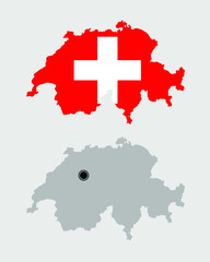 Contour of Switzerland in grey and in flag colors