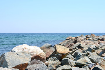 Beautiful soft waves of Blue Ocean with Sandy Beach Background close up. Sea sand wallpaper