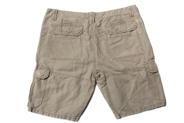 Men's linen cargo shorts on white background