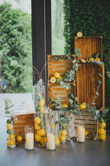 Wood crates with herbal and lemon.