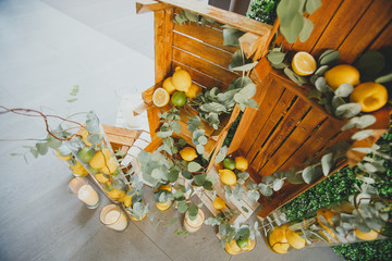 Wood crates with herbal and lemon.