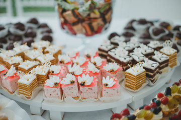 Wedding table with candies. 