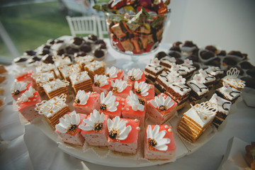 Wedding table with candies. 