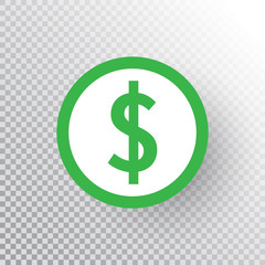 Obraz premium Dollar sign icon on transparent background. Green money design template. Vector illustration