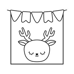 head of cute reindeer in frame with garlands hanging