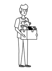 young man volunteer lifting donations box