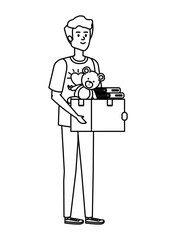 young man volunteer lifting donations box