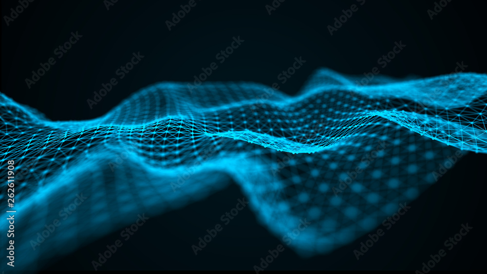 Poster Wave 3d. Futuristic point wave. Abstract background with a dynamic wave. Data technology illustration.