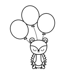 cute porcupine animal with balloons helium