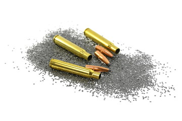 A rifle bullet with gun powder isolated
