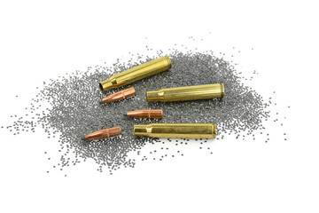 A rifle bullet with gun powder isolated
