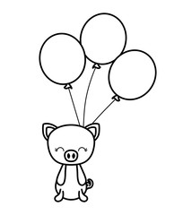 cute piggy animal with balloons helium