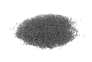 Gunpowder for a military or hunting rifle. Pile gunpowder, black powder isolated on white background.