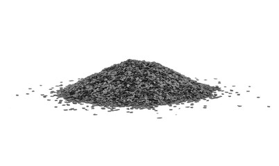 Gunpowder for a military or hunting rifle. Pile gunpowder, black powder isolated on white...