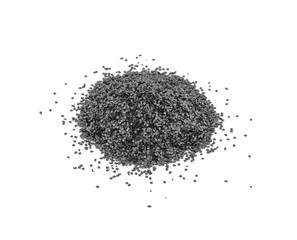 Gunpowder for a military or hunting rifle. Pile gunpowder, black powder isolated on white background.