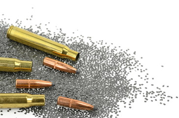 A rifle bullet with gun powder isolated