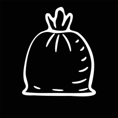 The bag drawn by a white contour on a black background in a sketch-style. Stock Vector Illustration.