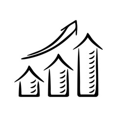 Growth chart black outline on a white  background. Sketch-Style Icon. Symbol. Sign. Stock Vector Illustration. Transparent. White Isolated.