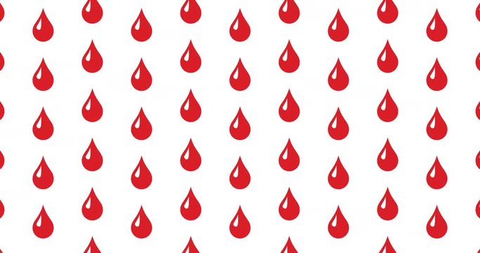 Blood drop health injury and bloodwork icons moving in rows with a seamless repeating loop.  Healthcare themed blood icon background high definition motion video clip