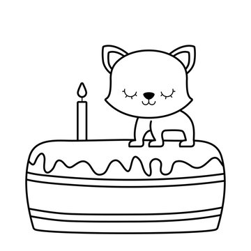 cute cat animal in cake of birthday