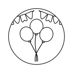 balloons helium with garlands hanging in frame circular