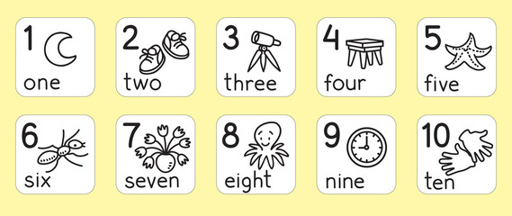 Education cards for learning to count from 1 to 10