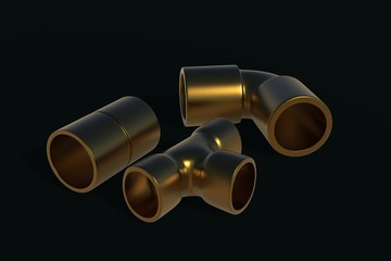 Copper fittings 3D illustration