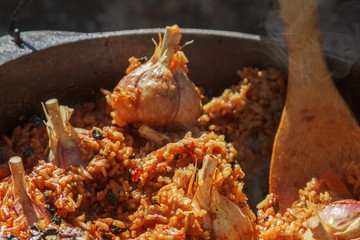 Pilaf cooking bowler bonfire boiler,  campfire.