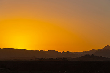 Sharm El Sheikh, sunset, outskirts of the city. Egypt. Mountains of the Sinai Peninsula.