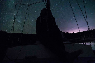 silhouette of a man in darkness stars