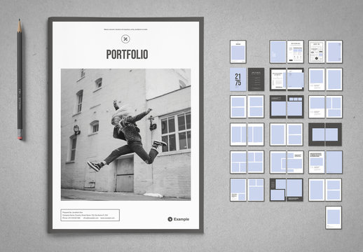 Portfolio or Album Layout with White and Gray Elements
