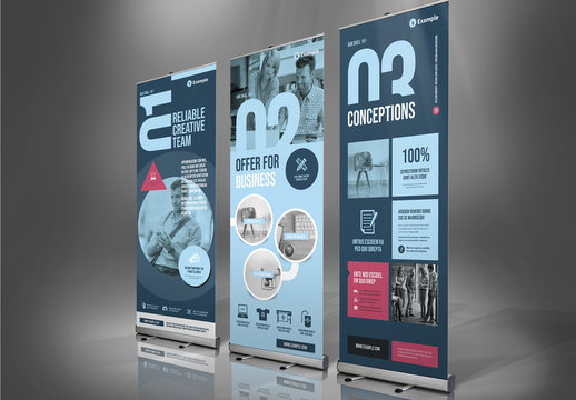 Blue Business Roll-up Banner Layout with Pink Accents